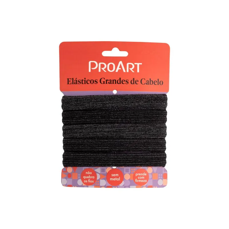Elásticos de Cabelo Proart Grande Preto Com 5 Unidades Ref. EC10B