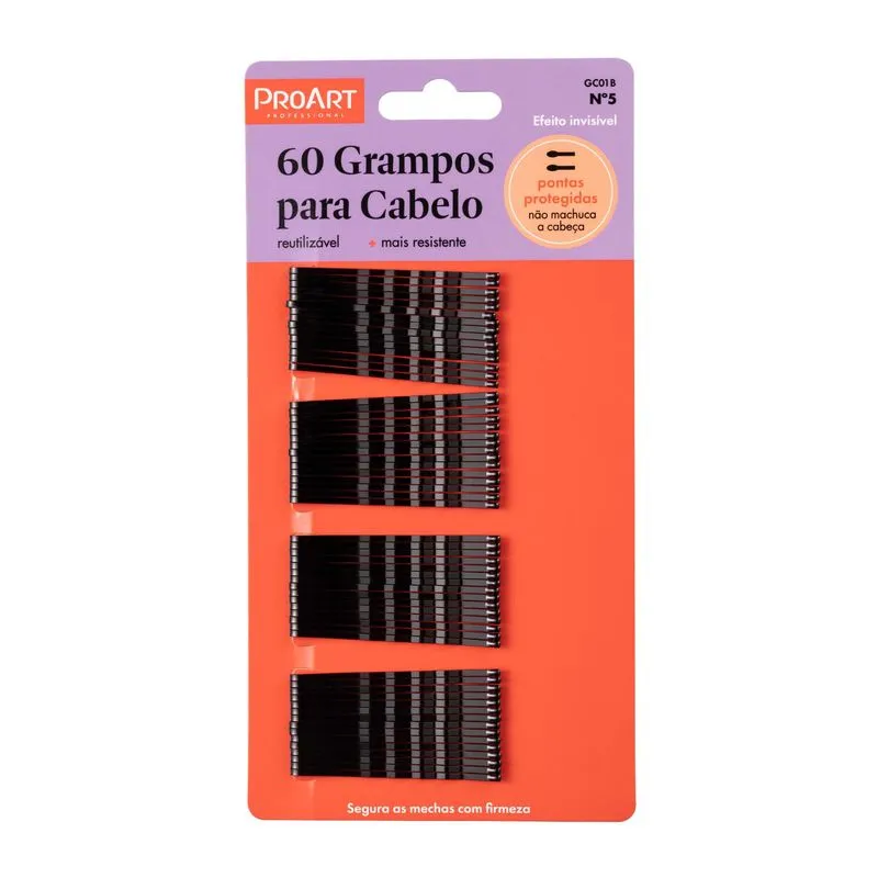 Grampos Capilares Proart N5 Preto Com 60 Unidades Ref. GC01B