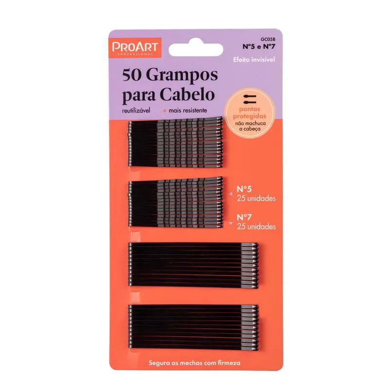 Grampos Capilares Proart N5 e N7 Preto Com 50 Unidades Ref. GC05B