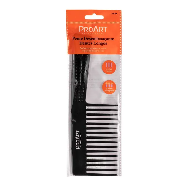 Pente Proart Desembaraçante Dentes Longos Preto Ref. PM04B