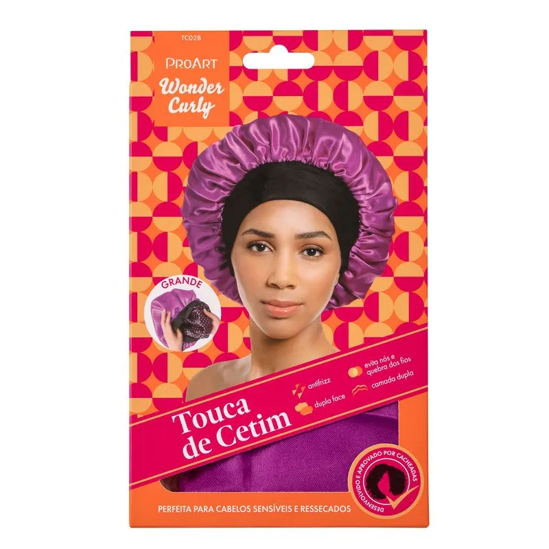 Touca Proart Wonder Curly Cetim Dupla Camada Rosa Ref. TC02B