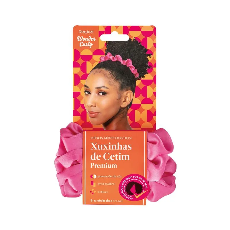 Xuxa de Cabelo Proart Wonder Curly Cetim Premium Rosa Ref. XC02B