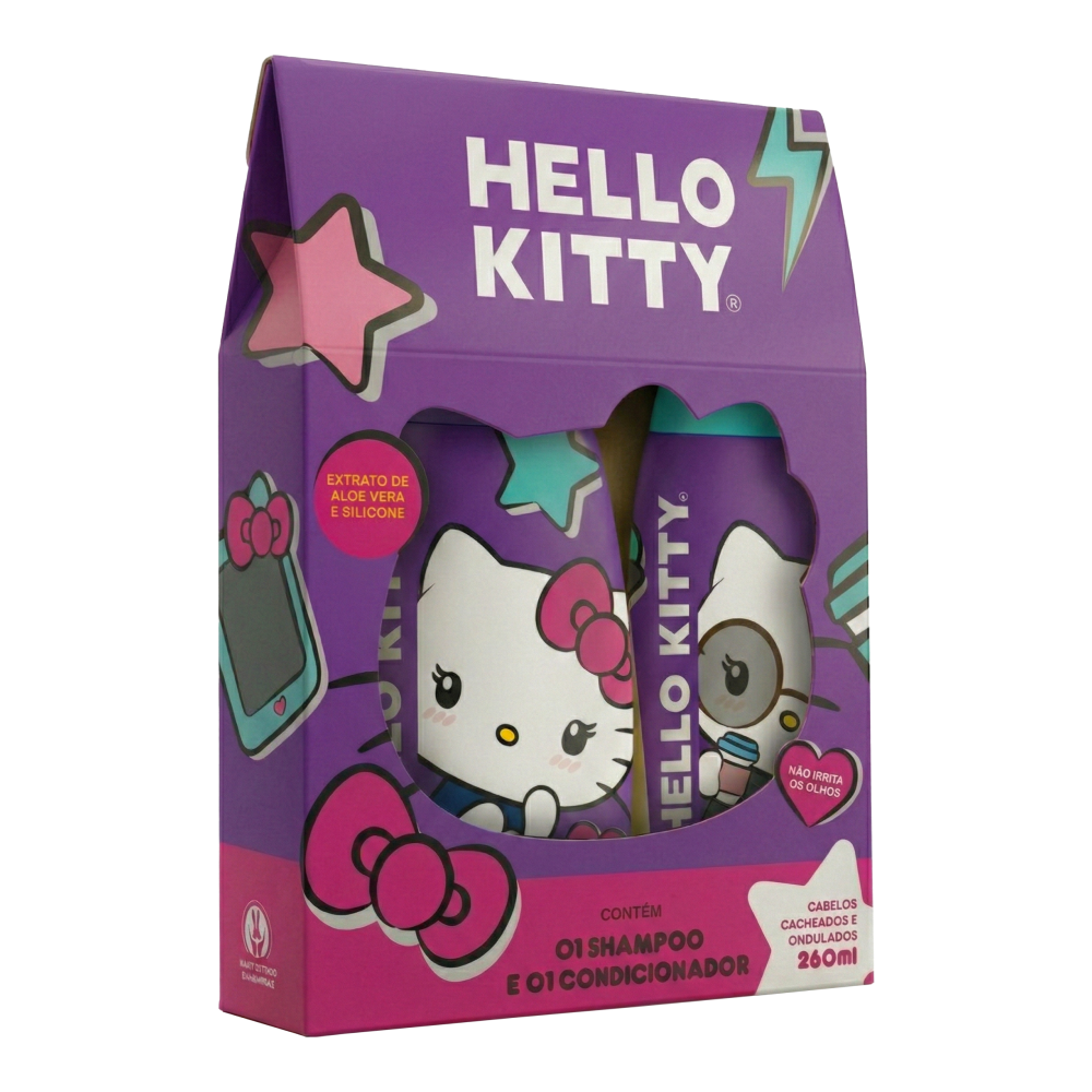Kit Shampoo e Condicionador Cia da Natureza Hello Kitty Cabelos Ondulados e Cacheados 2x260ml