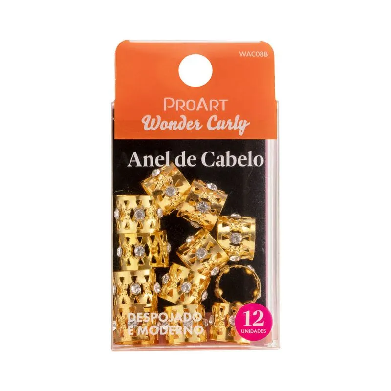 Anel de Cabelo Proart Wonder Curly Com Strass Dourado Com 6 Unidades Ref. WAC08B
