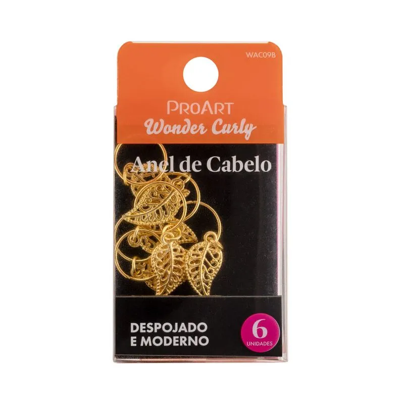 Anel de Cabelo Proart Wonder Curly Folha Dourada Com 6 Unidades Ref. WAC09B