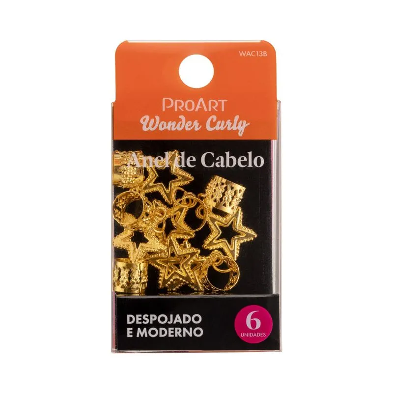 Anel de Cabelo Proart Wonder Curly Estrela Dourada Com 6 Unidades Ref. WAC13B