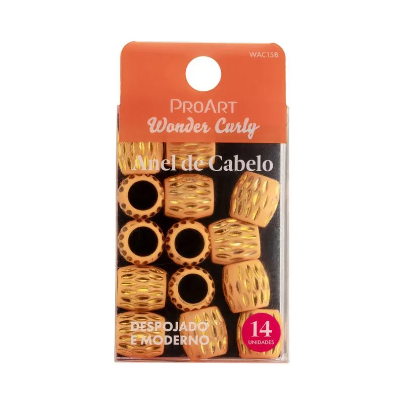 Anel de Cabelo Proart Wonder Curly Plástico Dourado Com 6 Unidades Ref. WAC15B