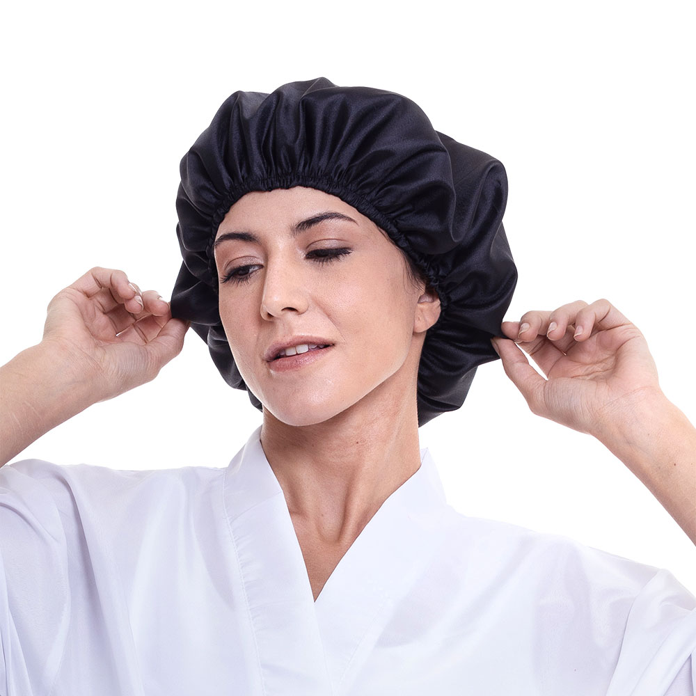 Touca De Cetim Santa Clara Simples Antifrizz Preta Ref. 6406