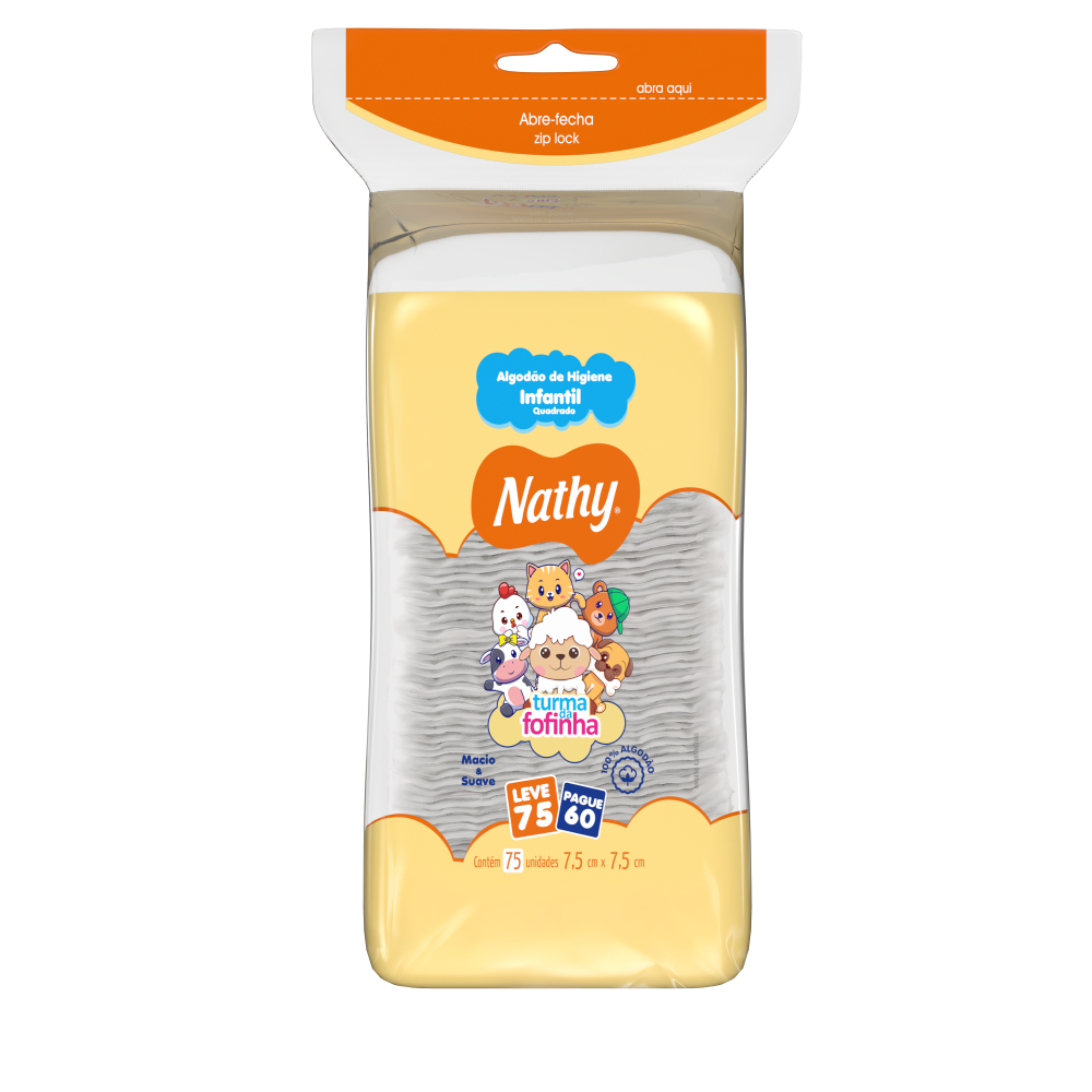 Algodão Nathy Baby Quadrado Com 75 Unidades