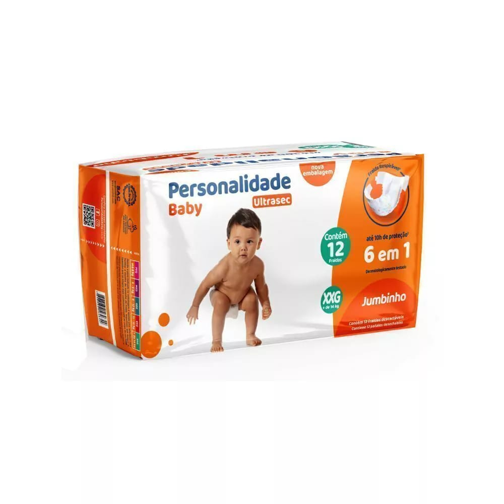 Fralda Infantil Personalidade Jubinho Ultrasec XXG Com 12 Unidades