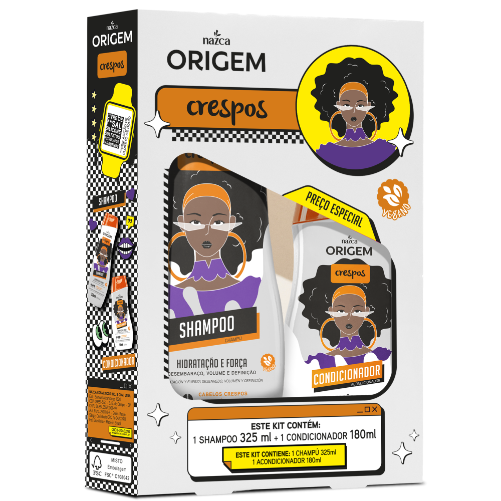 Kit Shampoo 325ml + Condicionador 180ml Origem Crespos