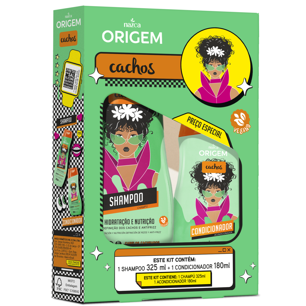 Kit Shampoo 325ml + Condicionador 180ml Origem Cachos