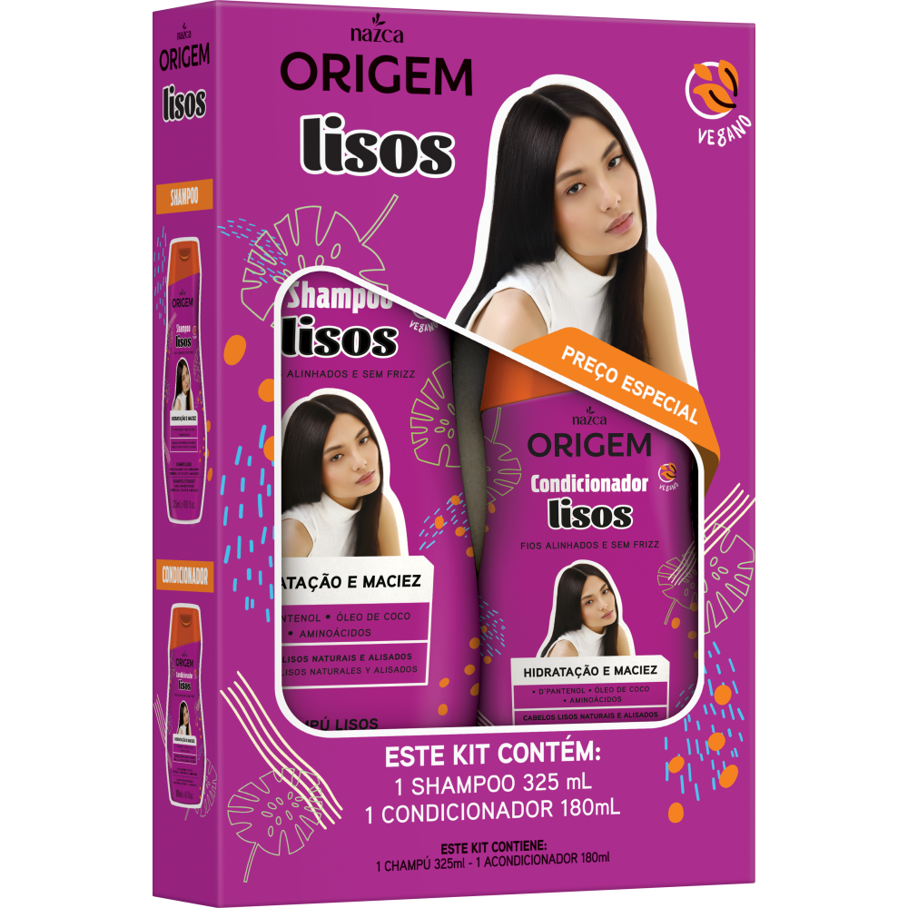 Kit Shampoo 325ml + Condicionador 180ml Origem Lisos