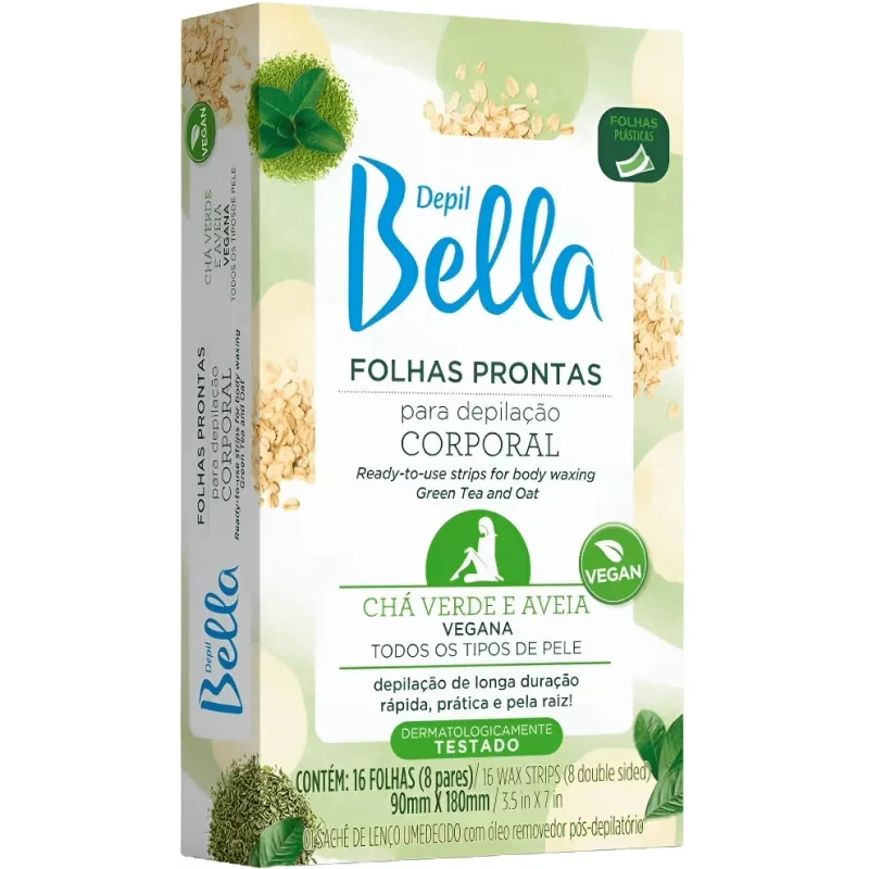 Folhas Prontas Para Depilação Depil Bella Chá Verde E Aveia Com 16 Unidades