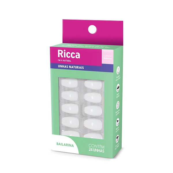 Unhas Postiças Ricca Belliz Com 24 Unidades Natural Bailarinha Ref. 2277