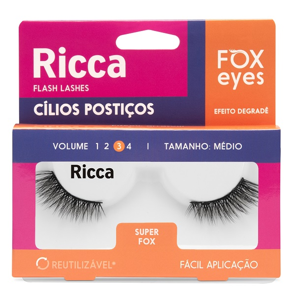Cílios Postiços Ricca Belliz Com 1 Par Fox Eyes Super Fox Ref. 2696