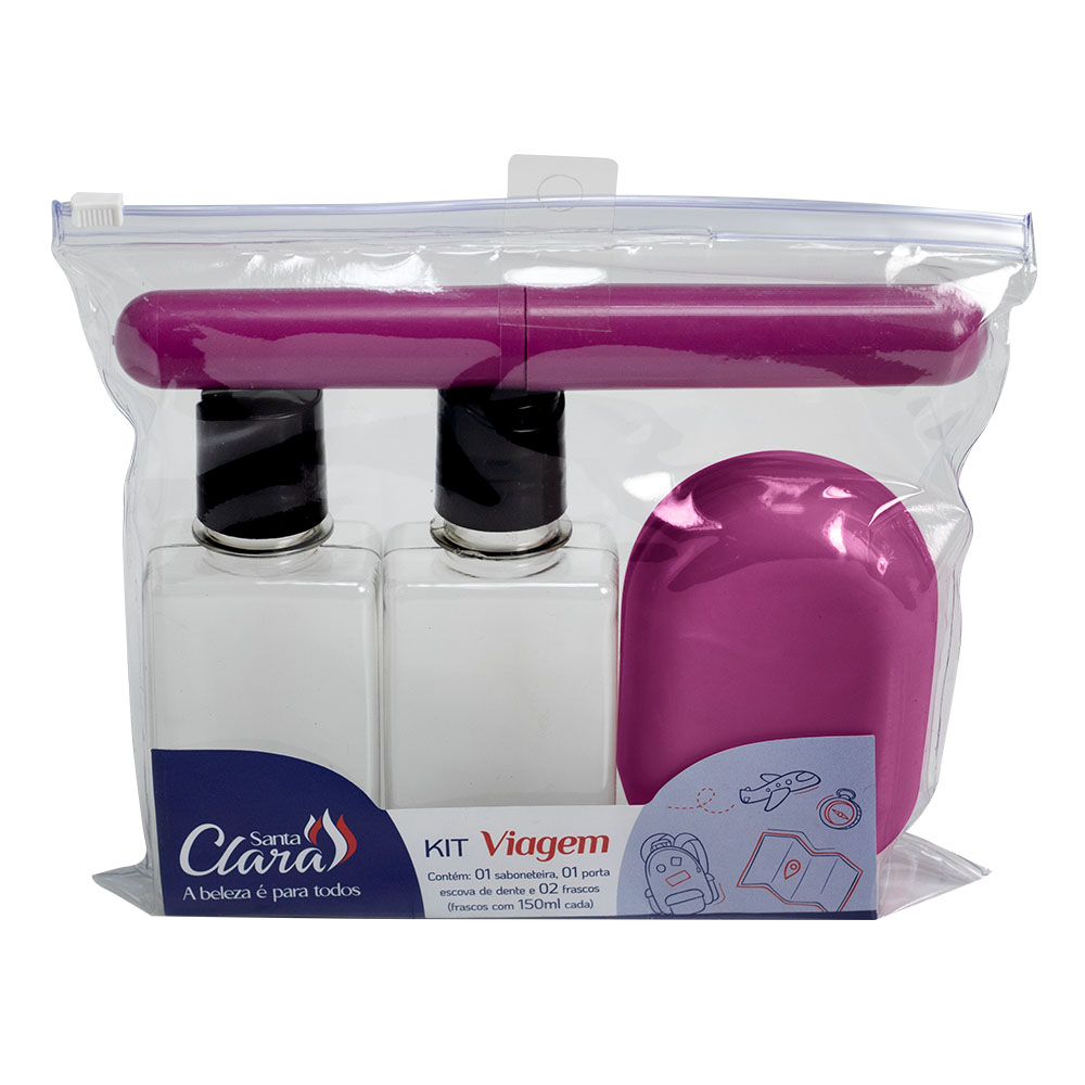Kit Viagem Santa Clara Rosa (2 Frascos 150ml + Porta Escova + Saboneteira) Ref. 6464