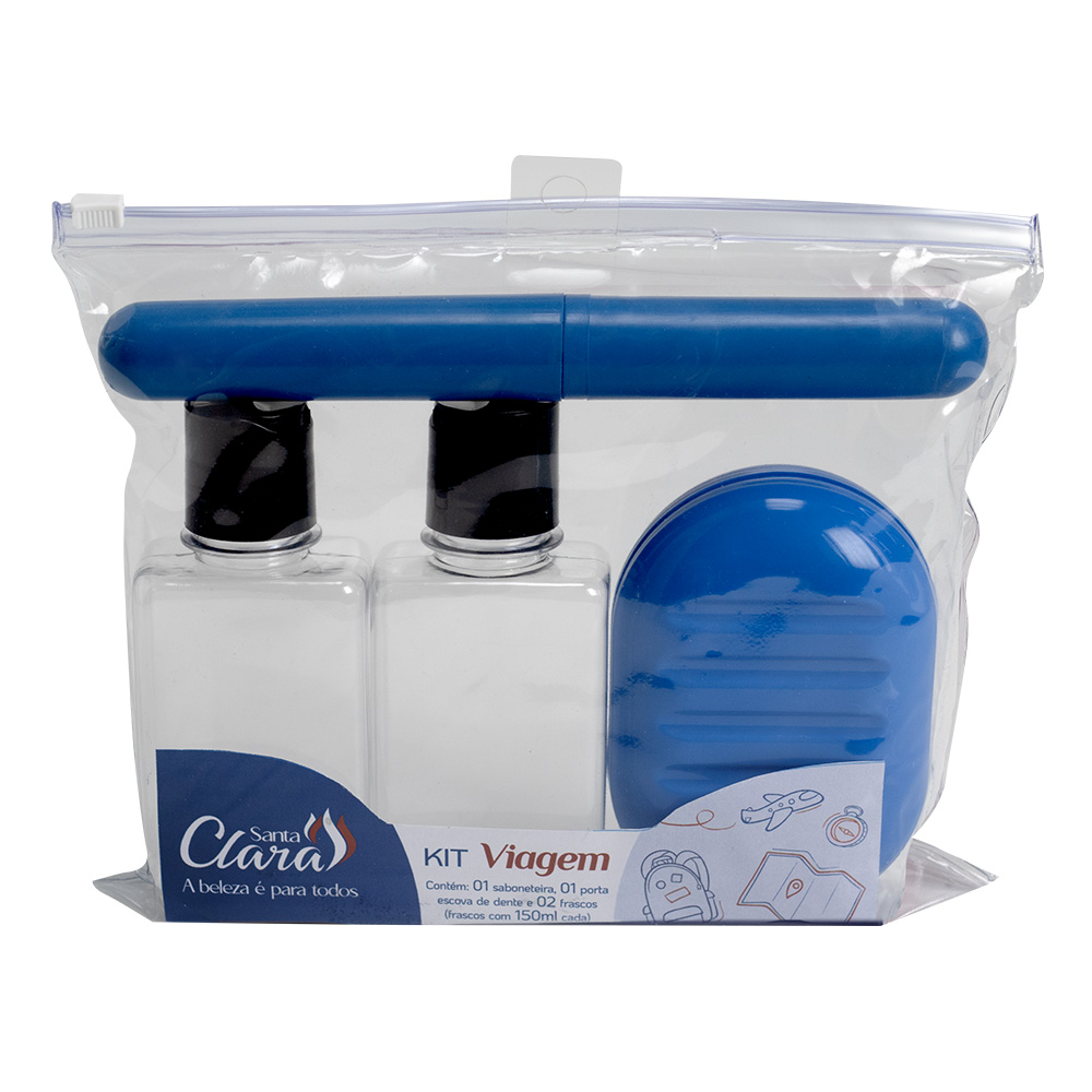 Kit Viagem Santa Clara Azul (2 Frascos 150ml + Porta Escova + Saboneteira) Ref. 6465