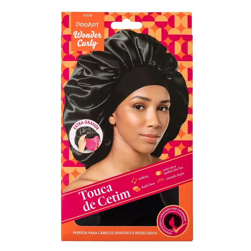 Touca Proart Wonder Curly Cetim Dupla Camada Preta Ref. TC03B