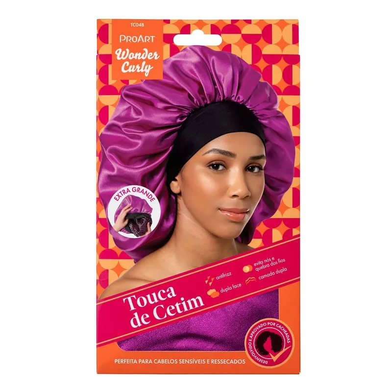 Touca Proart Wonder Curly Cetim Dupla Camada Rosa Ref. TC04B