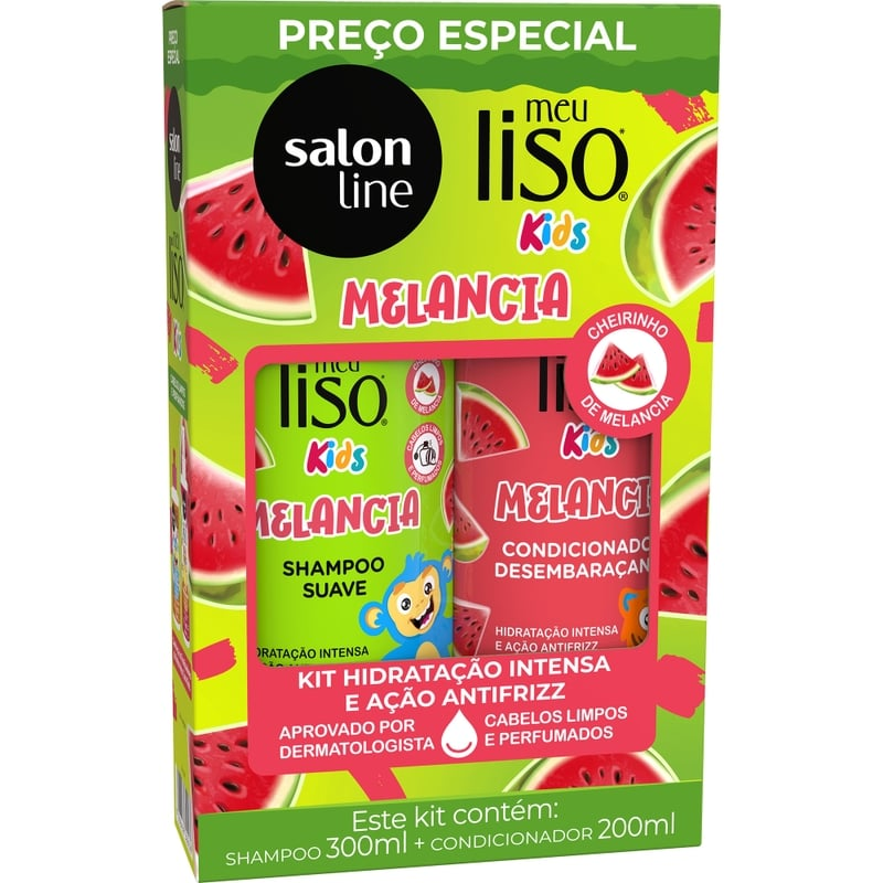 Kit Shampoo 300ml + Condicionador 200ml Salon Line Meu Liso Kids Melancia