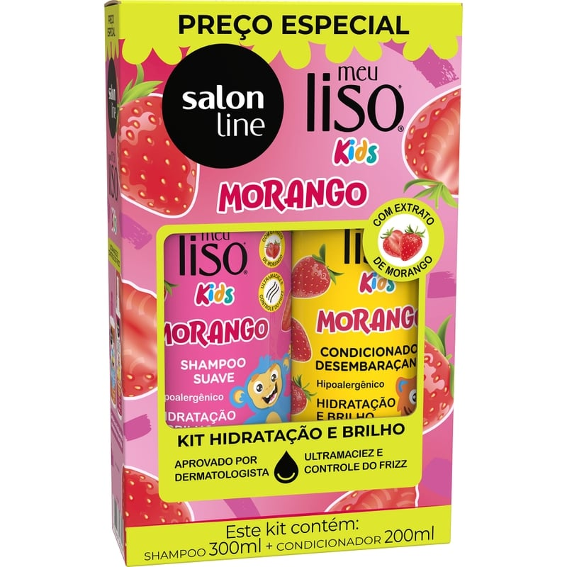 Kit Shampoo 300ml + Condicionador 200ml Salon Line Meu Liso Kids Morango