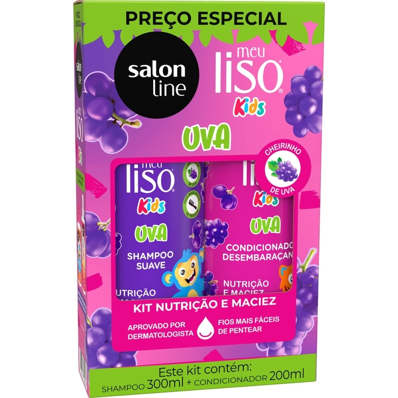 Kit Shampoo 300ml + Condicionador 200ml Salon Line Meu Liso Kids Uva