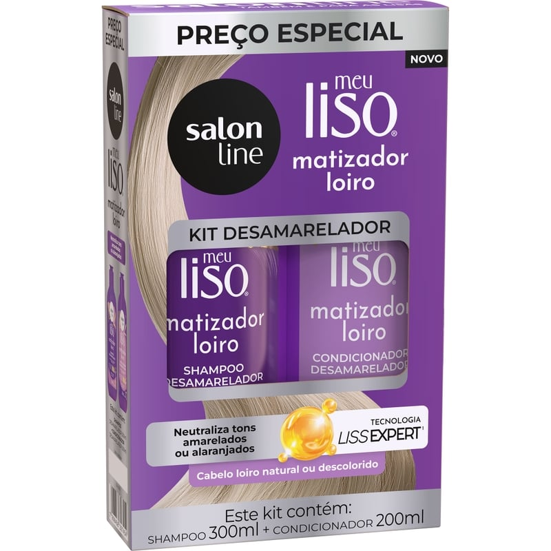 Kit Shampoo 300ml + Condicionador 200ml Salon Line Meu Liso Matizador Loiro