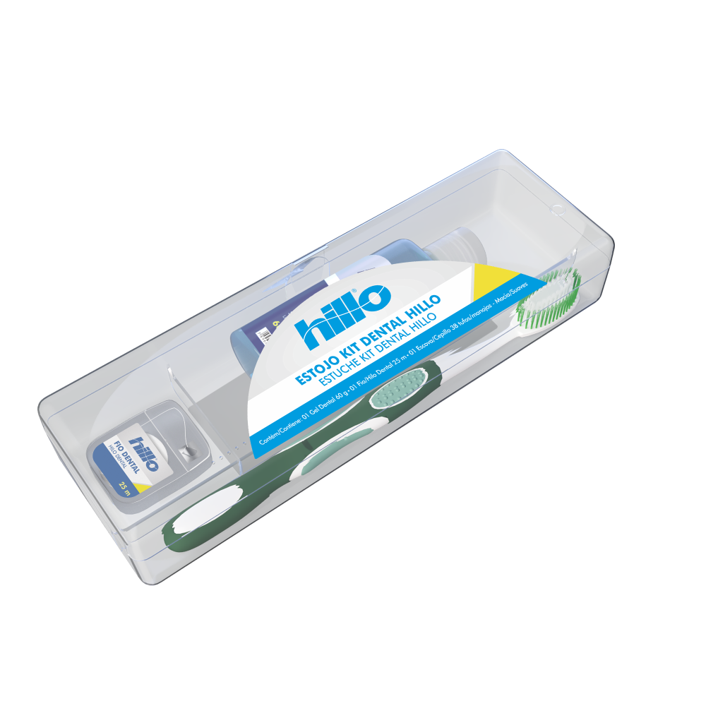 Kit De Viagem Hillo Com Estojo + Gel Dental 60G + Fio Dental 25M + Escova Dental Macia