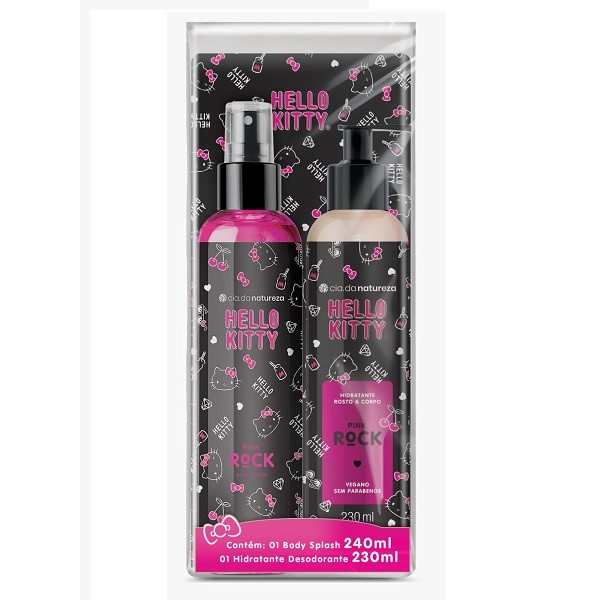Kit Body Splash 240ml + Hidratante 230ml Cia Da Natureza Hello Kitty Pink Rock