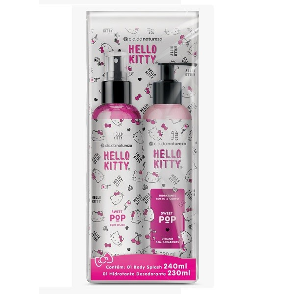 Kit Body Splash 240ml + Hidratante 230ml Cia Da Natureza Hello Kitty Sweet Pop