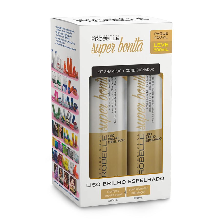 Kit Shampoo + Condicionador Super Bonita Liso Brilho Espelhado 500ml