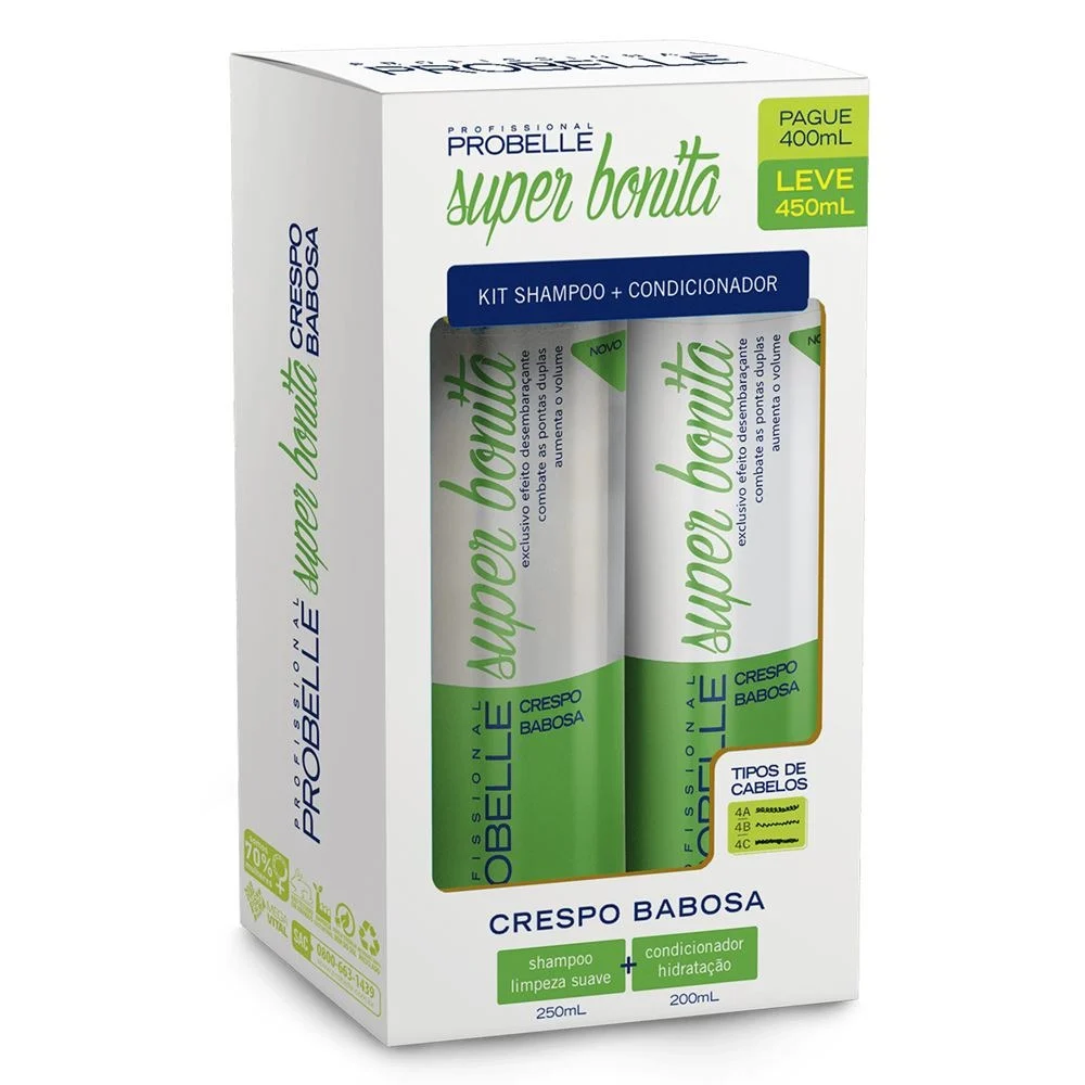 Kit Shampoo 250ml + Condicionador 200ml Super Bonita Crespo Babosa 500ml