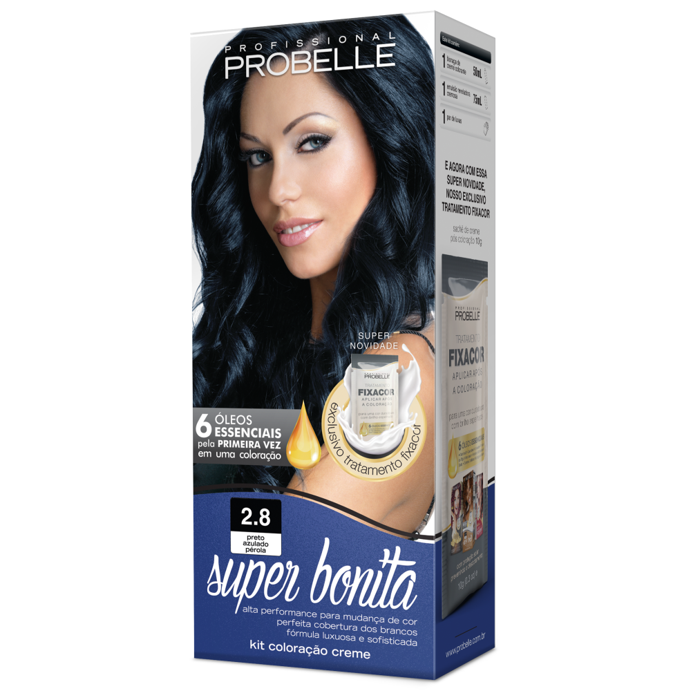 Kit Coloração Super Bonita 2.8 Preto Azulado Pérola 50ml