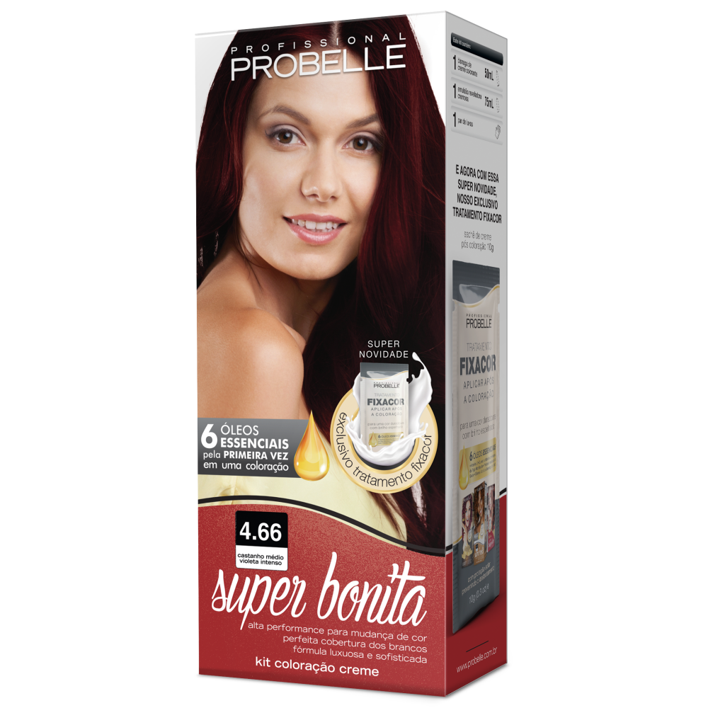 Kit Coloração Super Bonita 4.66 Castanho Médio Violeta Intenso 50ml