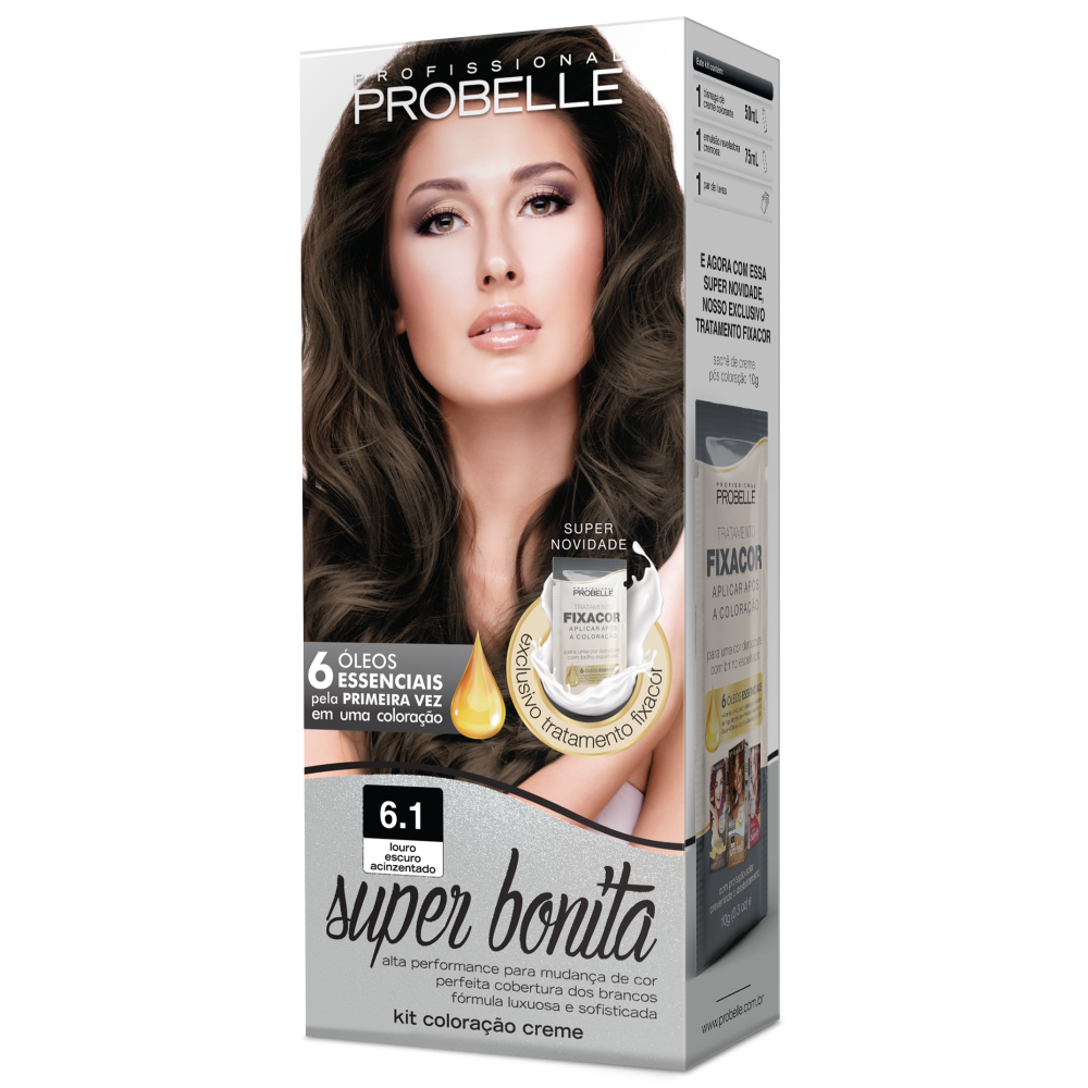 Kit Coloração Super Bonita 6.1 Louro Escuro Acimzentado 50ml