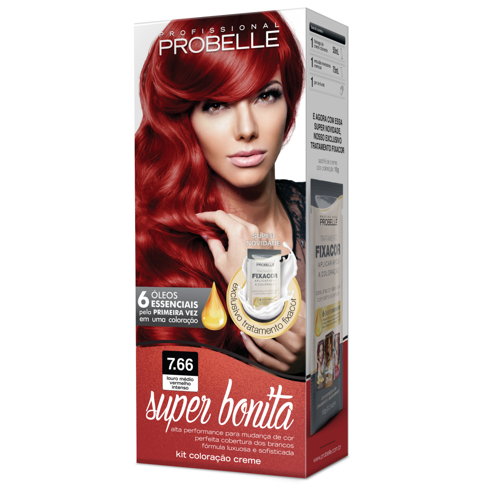 Kit Coloração Super Bonita 7.66 Louro Médio Vermelho Intenso 50ml