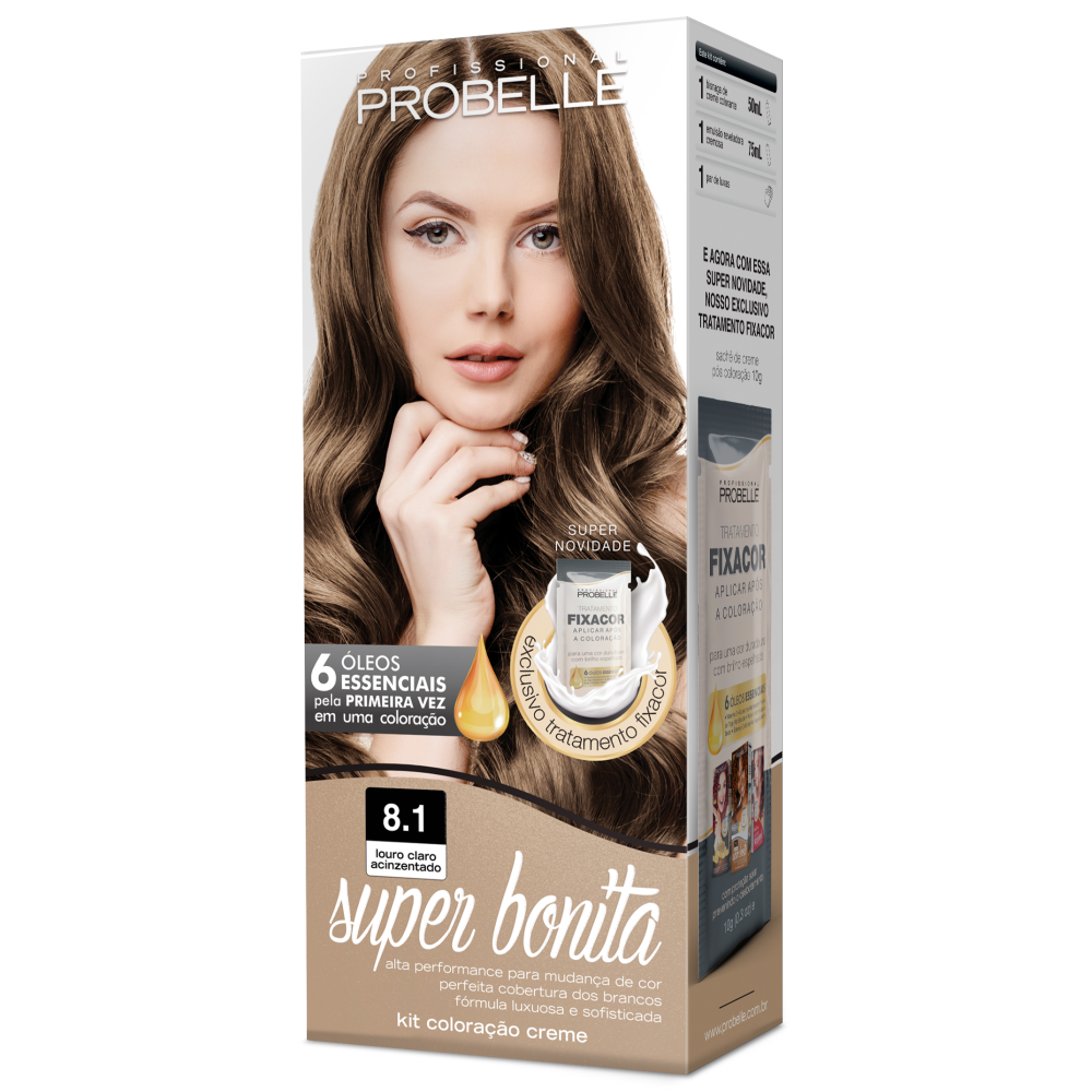 Kit Coloração Super Bonita 8.1 Louro Claro Acinzentado 50ml