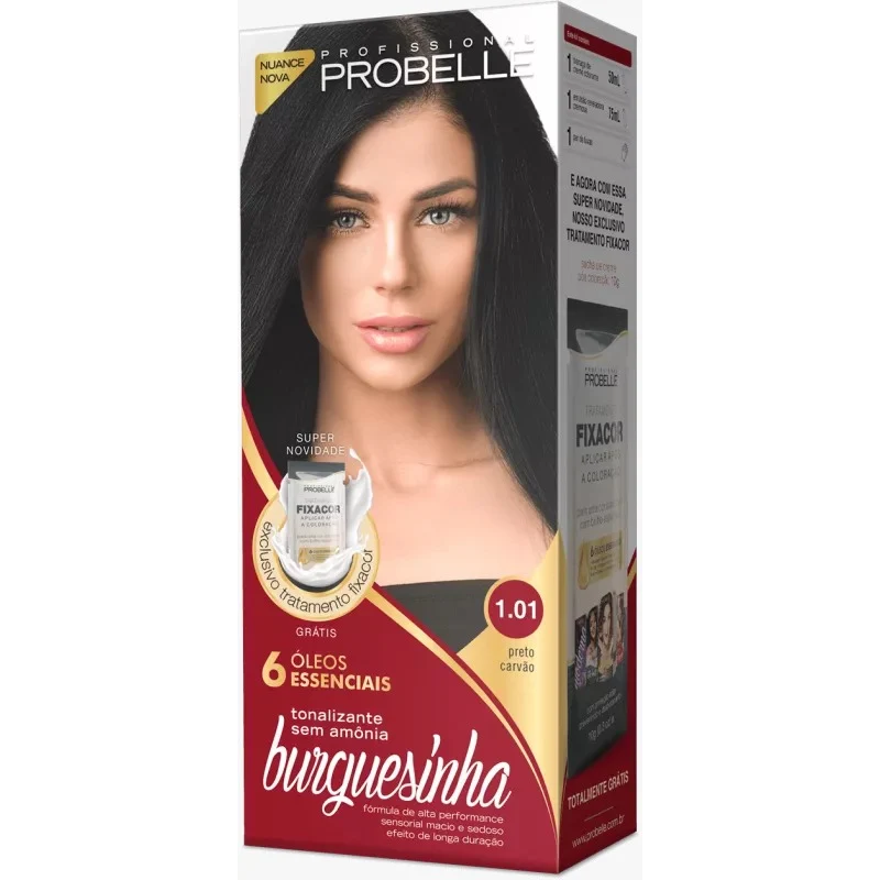 Kit Coloração Burguesinha 1.01 Preto Carvão 50ml