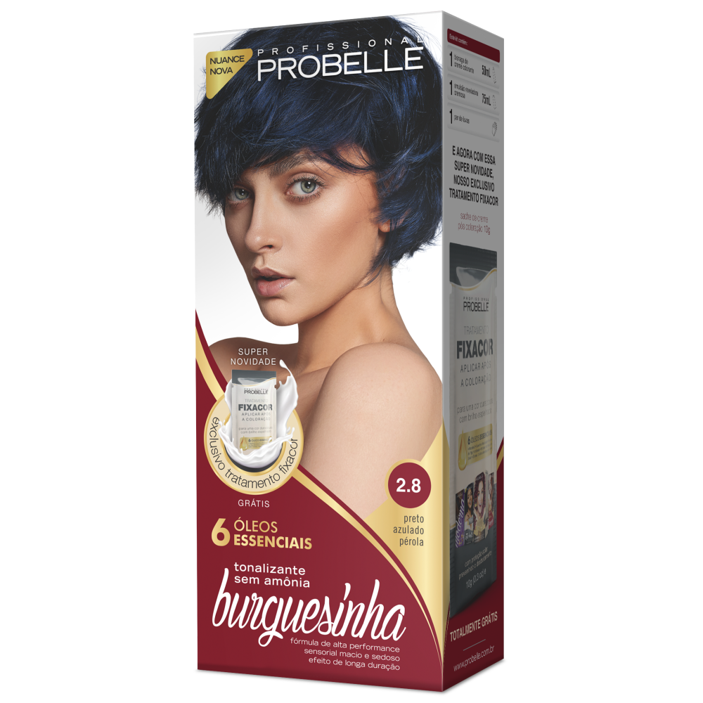 Kit Coloração Burguesinha 2.8 Preto Azulado Pérola 50ml