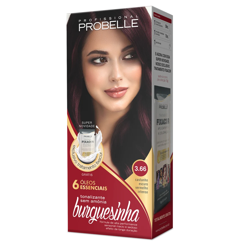 Coloração Burguesinha 3.66 Castanho Escuro Vermelho Intenso