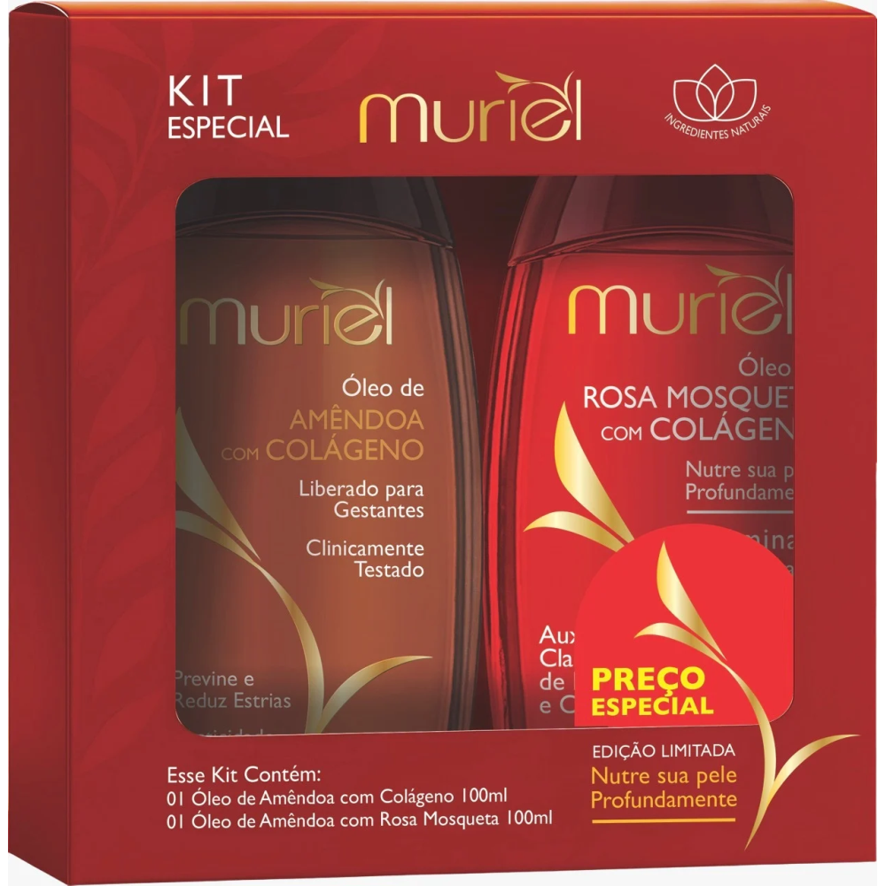 Kit Óleo De Amêndoa Com Colágeno 100ml + Óleo Rosa Mosqueta 100ml Muriel