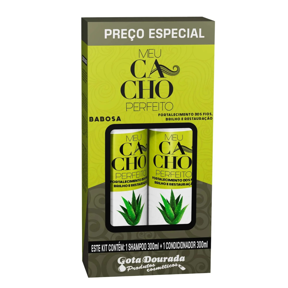 Kit Shampoo 300ml + Condicionador 300ml Gota Dourada Babosa Meu Cacho Perfeito