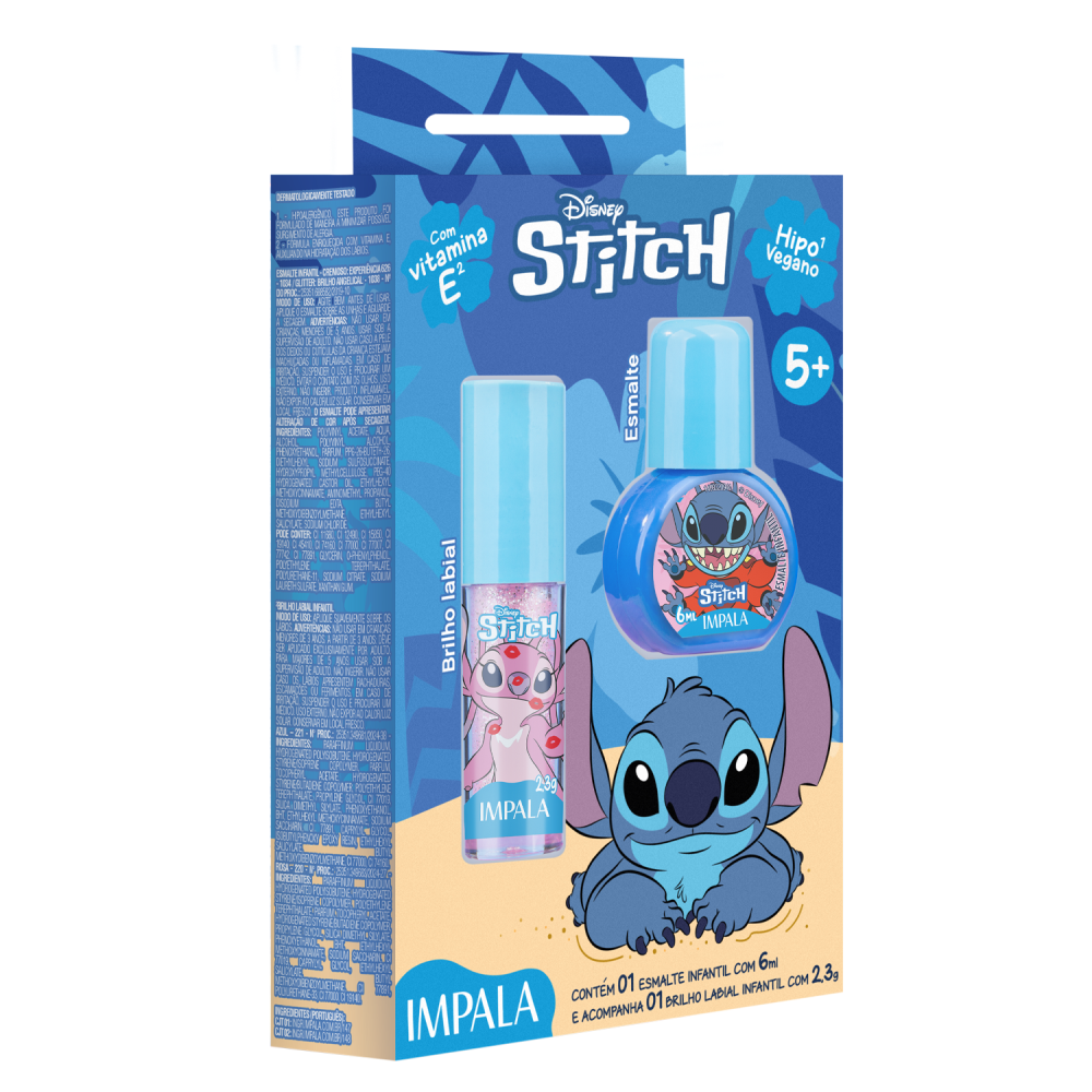Kit Infantil Impala Stitch Esmalte + Brilho Labial Stitch