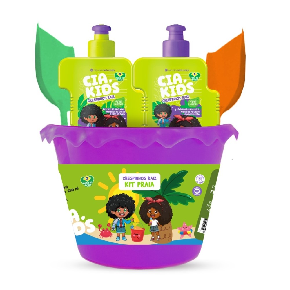 Kit Praia Shampoo 250ml + Condicionador 250ml Cia Da Natureza Kids Crespinhos Raiz