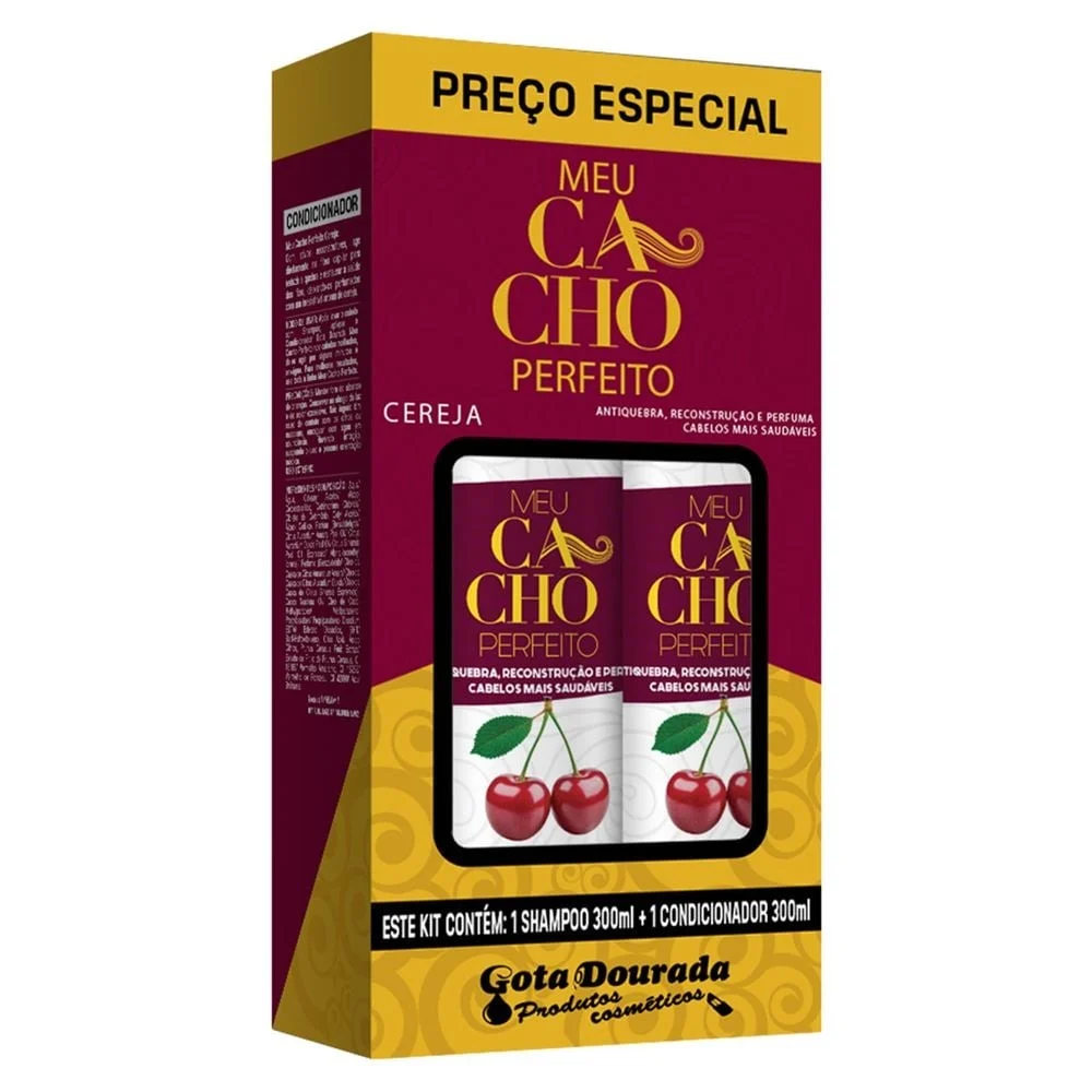 Kit Shampoo 300ml + Condicionador 300ml Gota Dourada Meu Cacho Perfeito Cereja