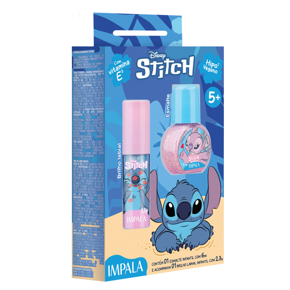 Kit Infantil Impala Stitch Esmalte + Brilho Labial Angel