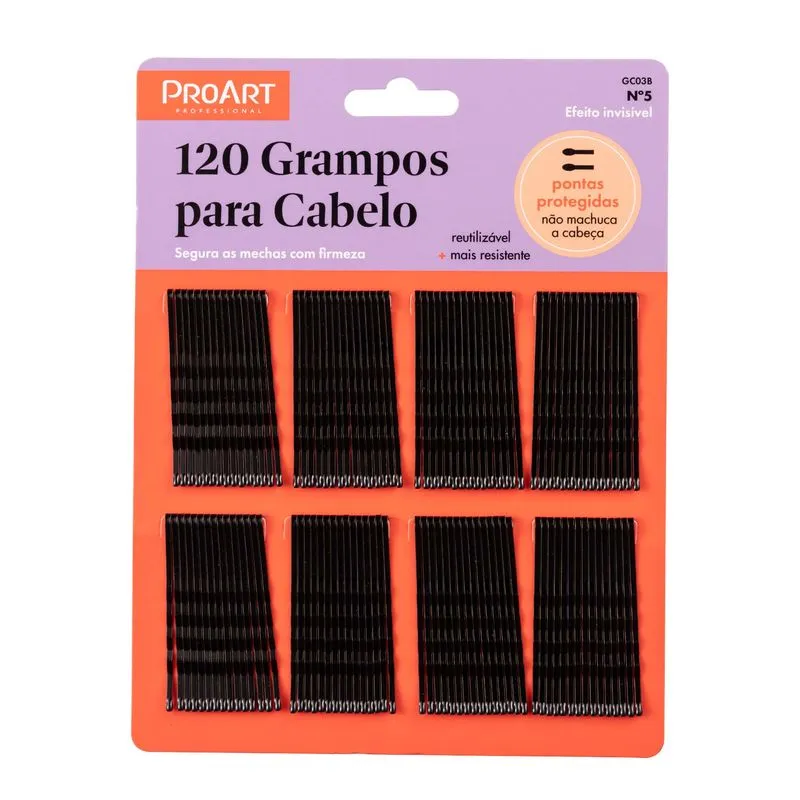 Grampos Capilares Proart N5 Preto Com 120 Unidades Ref. GC03B