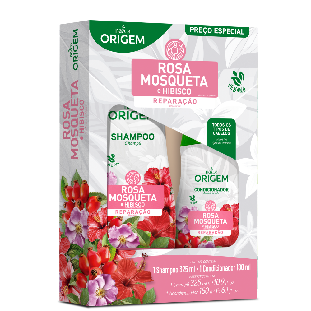 Kit Shampoo 325ml + Condicionador 180ml Origem Rosa Mosqueta E Hibisco