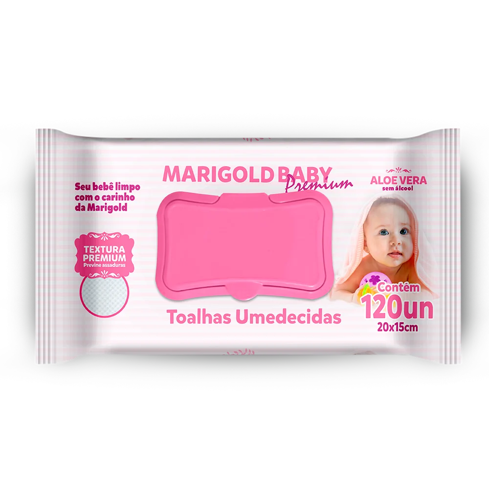 Toalha Umedecida Marigold Baby Premium Rosa Com 120 Unidades